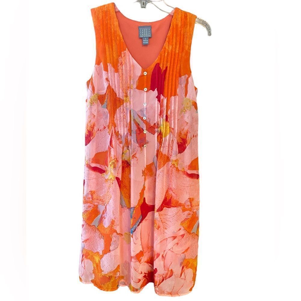 Rabbit Rabbit Rabbit Sz 6 Orange Chiffon Layered Floral Cottagecore Spring Dress
